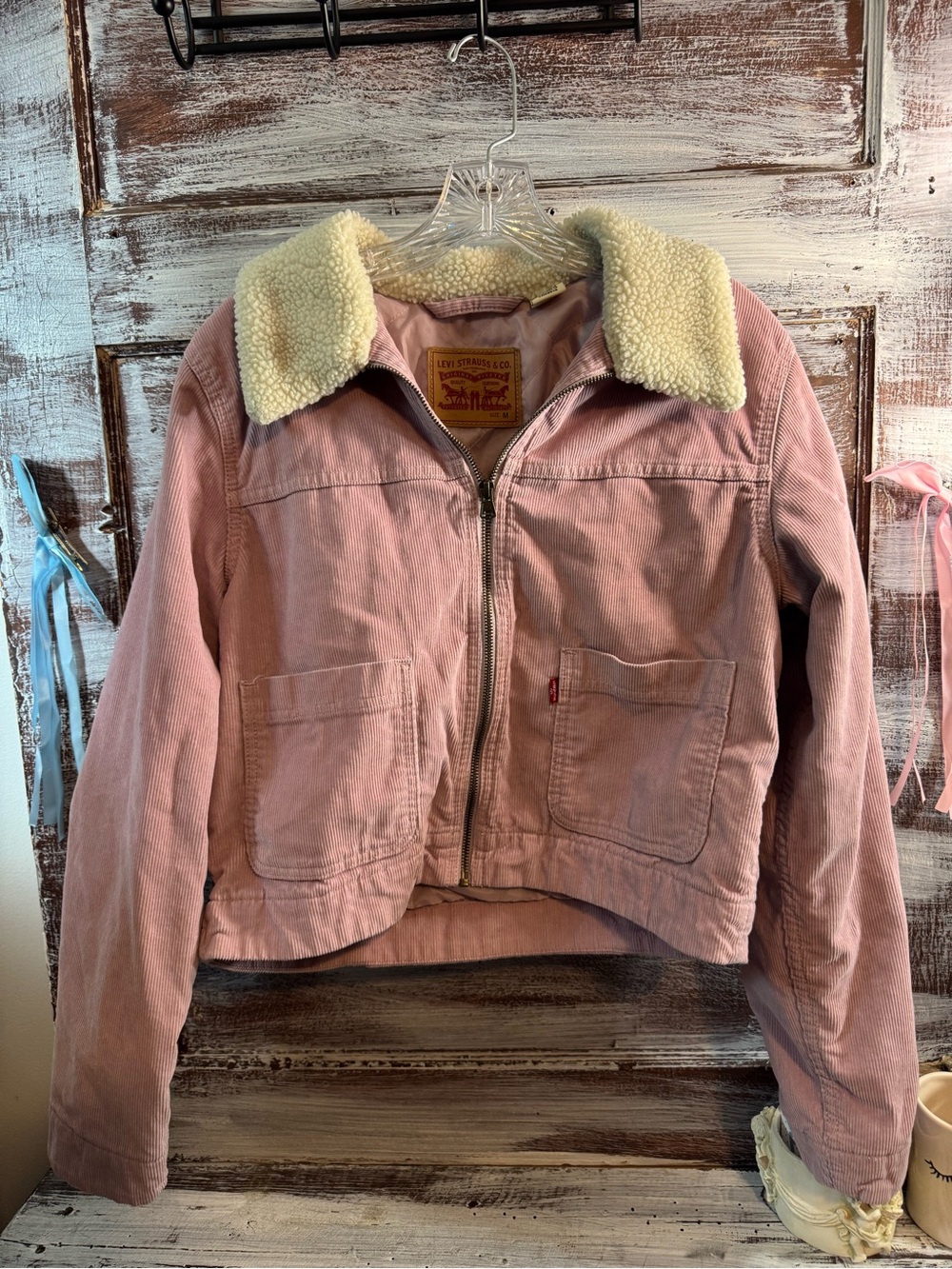 Levi's Pink Corduroy Jacket with Cream Sherpa Collar